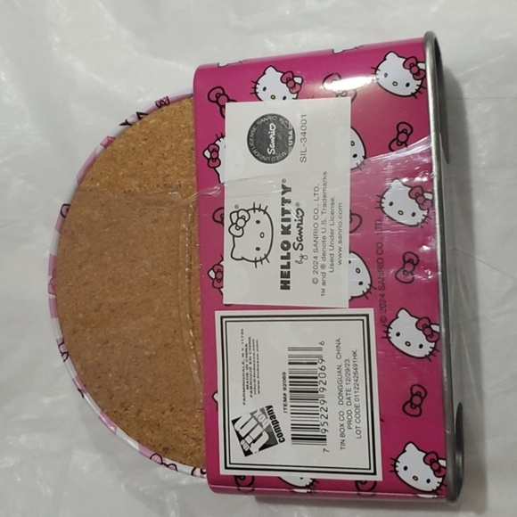 Hello Kitty pink white hello kitty monogrammed logo 6pc tin coaster set & holder - Picture 4 of 10